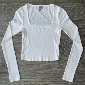 SOLD! ASOS | Square Neck Long Sleeve Ribbed Top | White | US 4